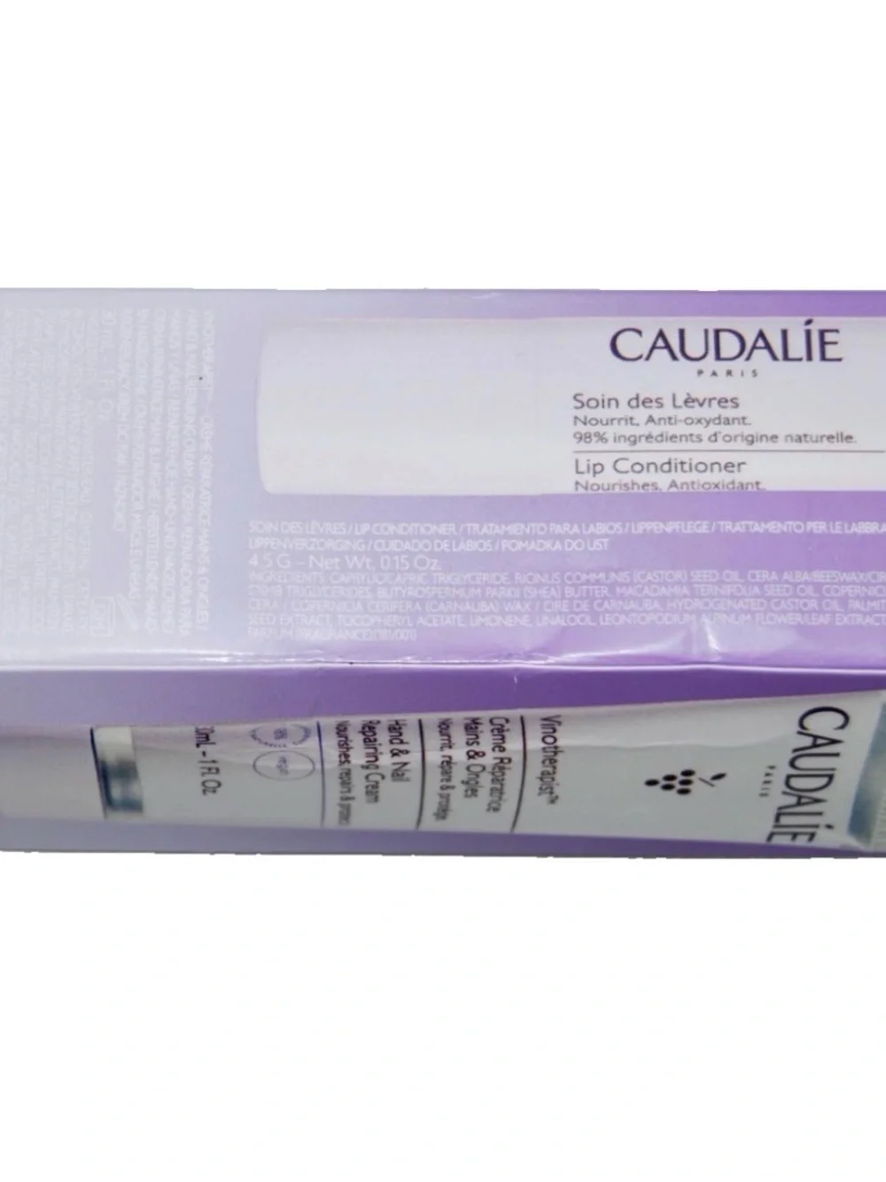 DUO Caudalie Vinotherapist Hand & Nail Repairing Cream 30ml + Lips Care 4.5g NEW